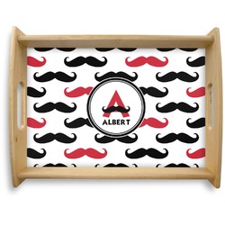 Mustache Print Natural Wooden Tray - Large (Personalized)