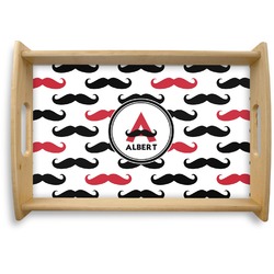 Mustache Print Natural Wooden Tray - Small (Personalized)