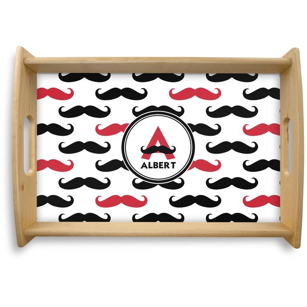 Custom Mustache Print Natural Wooden Tray - Small (Personalized)