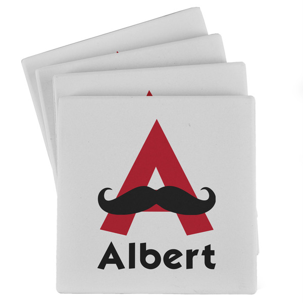 Custom Mustache Print Absorbent Stone Coasters - Set of 4 (Personalized)