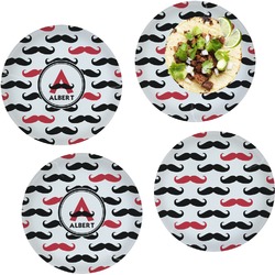 Mustache Print Set of 4 Glass Lunch / Dinner Plate 10" (Personalized)
