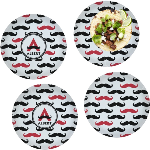 Custom Mustache Print Set of 4 Glass Lunch / Dinner Plate 10" (Personalized)