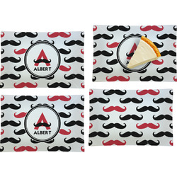 Mustache Print Set of 4 Glass Rectangular Appetizer / Dessert Plate (Personalized)