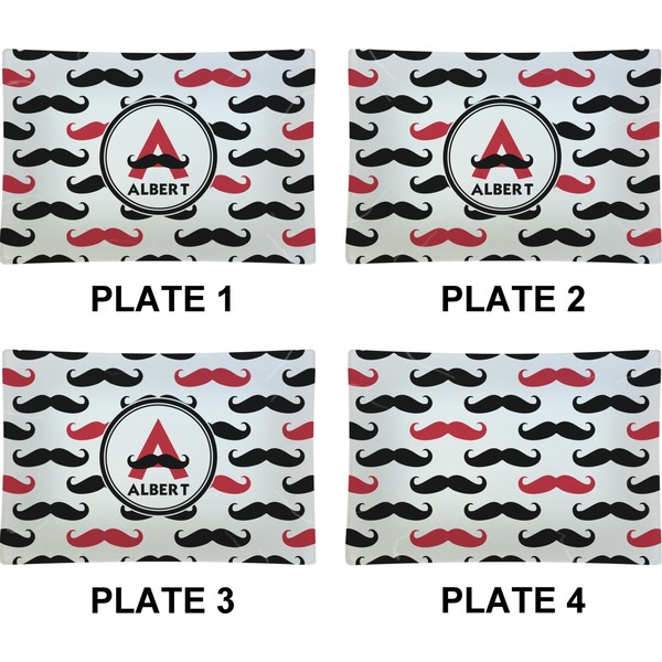 Mustache Print Set of Rectangular Appetizer / Dessert Plates (Approval)