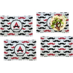 Mustache Print Set of 4 Glass Rectangular Lunch / Dinner Plate (Personalized)