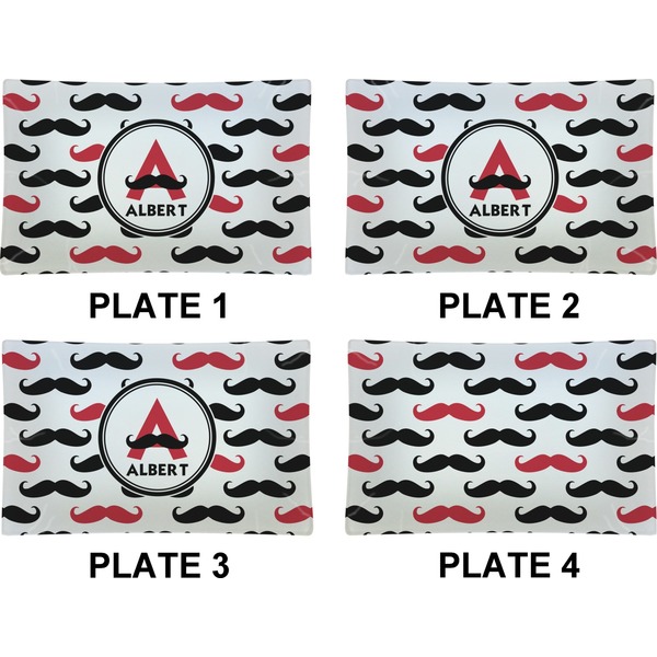 Mustache Print Set of Rectangular Dinner Plates (Approval)