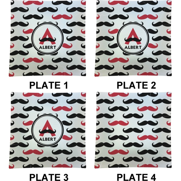 Mustache Print Set of Square Dinner Plates (Approval)