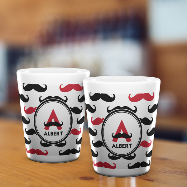 Mustache Print Shot Glass - White - LIFESTYLE