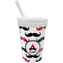 Mustache Print Sippy Cup with Straw (Personalized)