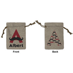 Mustache Print Small Burlap Gift Bag - Front & Back (Personalized)