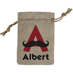 Mustache Print Small Burlap Gift Bag - Front (Personalized)