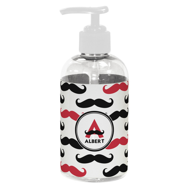 Custom Mustache Print Plastic Soap / Lotion Dispenser (8 oz - Small - White) (Personalized)