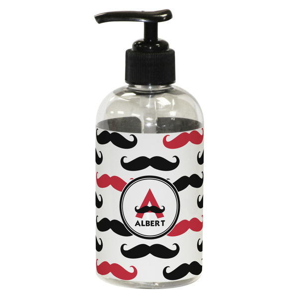 Custom Mustache Print Plastic Soap / Lotion Dispenser (8 oz - Small - Black) (Personalized)