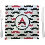 Mustache Print Glass Square Lunch / Dinner Plate 9.5" (Personalized)