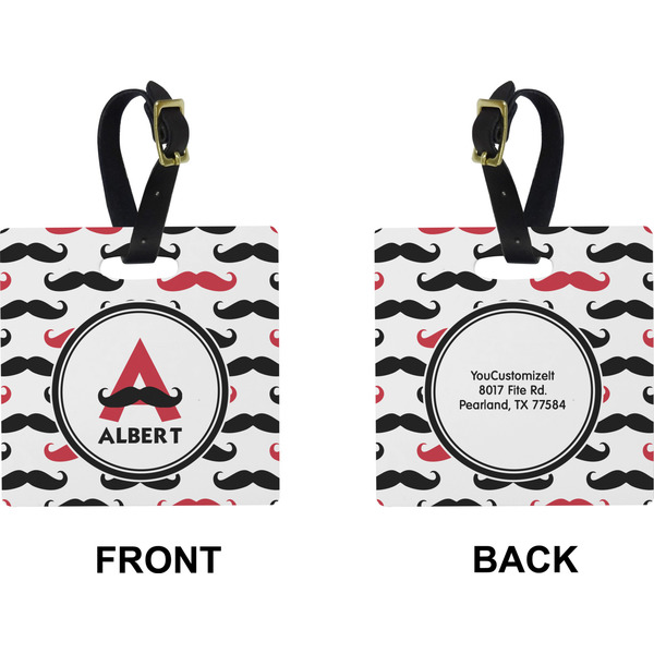 Mustache Print Square Luggage Tag (Front + Back)