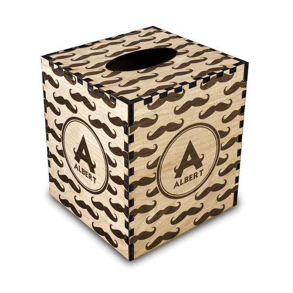 Custom Mustache Print Wood Tissue Box Cover - Square (Personalized)