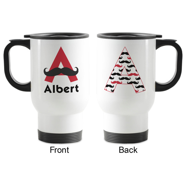 Mustache Print Stainless Steel Travel Mug with Handle - Apvl