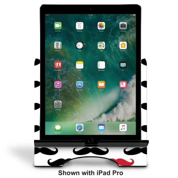 Mustache Print Stylized Tablet Stand - Front with ipad