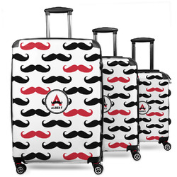 Mustache Print 3 Piece Luggage Set - 20" Carry On, 24" Medium Checked, 28" Large Checked (Personalized)