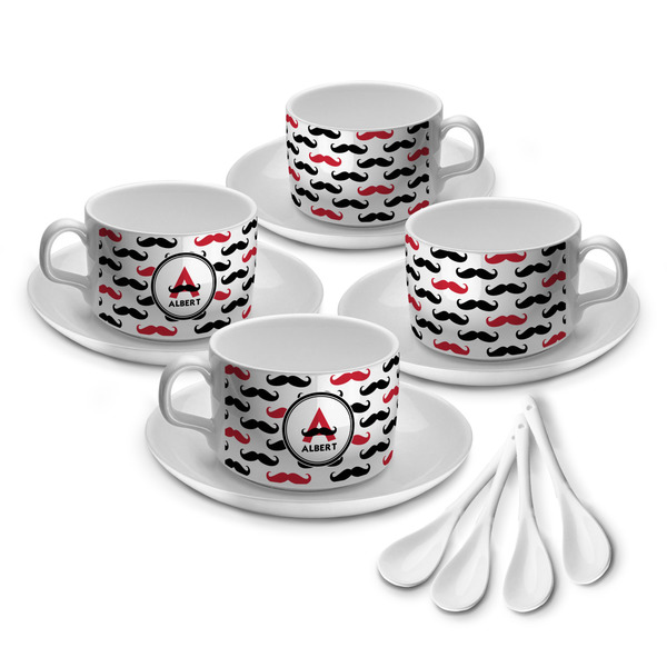 Custom Mustache Print Tea Cup - Set of 4 (Personalized)