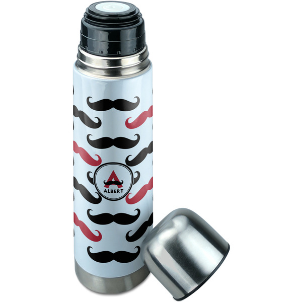 Mustache Print Thermos - Lid Off