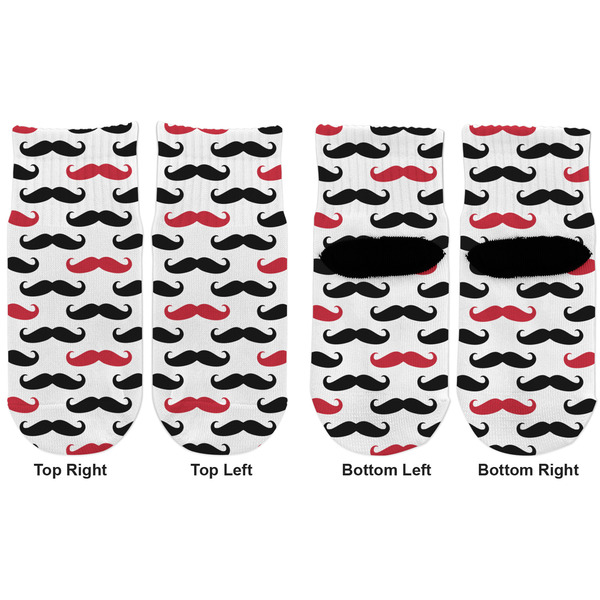 Mustache Print Toddler Ankle Socks - Double Pair - Front and Back - Apvl