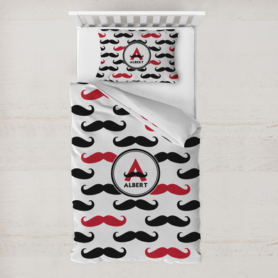 Mustache Print Toddler Bedding w/ Name and Initial