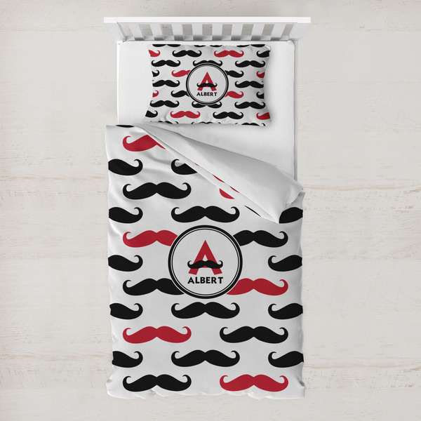 Custom Mustache Print Toddler Bedding Set - With Pillowcase (Personalized)