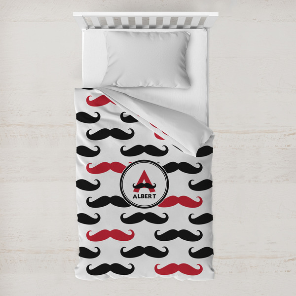 Custom Mustache Print Toddler Duvet Cover w/ Name and Initial