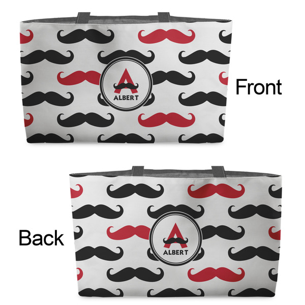 Mustache Print Tote w/Black Handles - Front & Back Views