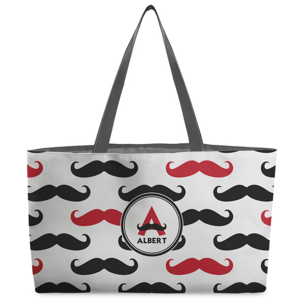 Custom Mustache Print Beach Totes Bag - w/ Black Handles (Personalized)