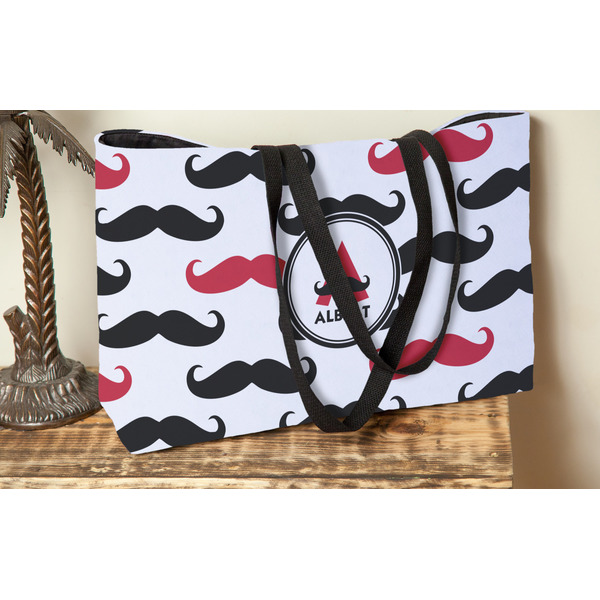 Mustache Print Tote w/Black Handles - Lifestyle View
