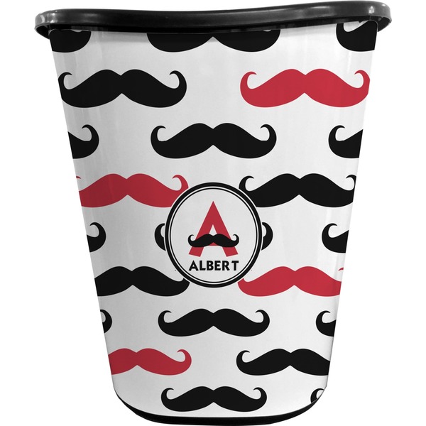 Custom Mustache Print Waste Basket - Single Sided (Black) (Personalized)