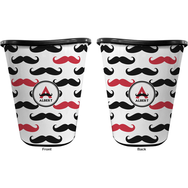 Mustache Print Trash Can Black - Front and Back - Apvl