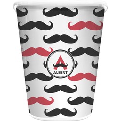 Mustache Print Waste Basket - Double Sided (White) (Personalized)