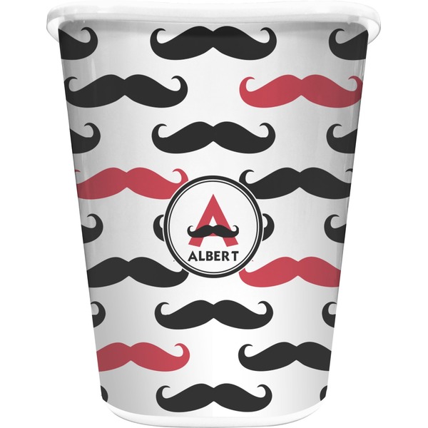 Custom Mustache Print Waste Basket - Double Sided (White) (Personalized)
