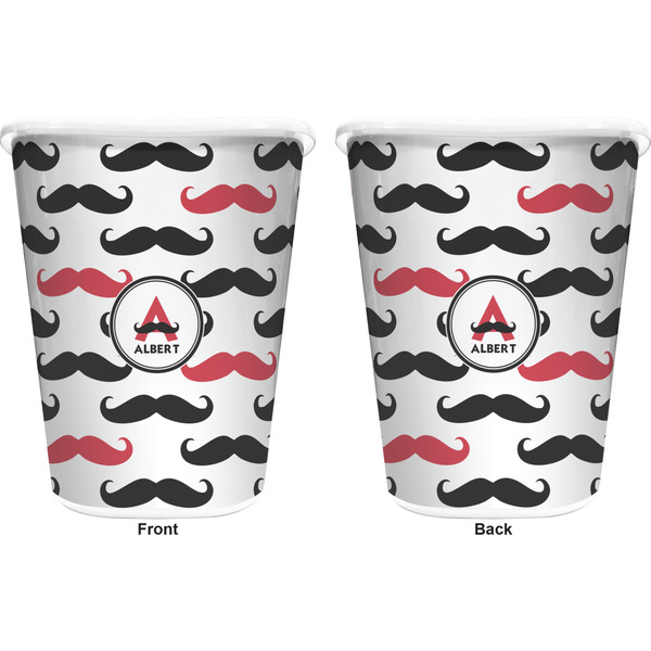Mustache Print Trash Can White - Front and Back - Apvl