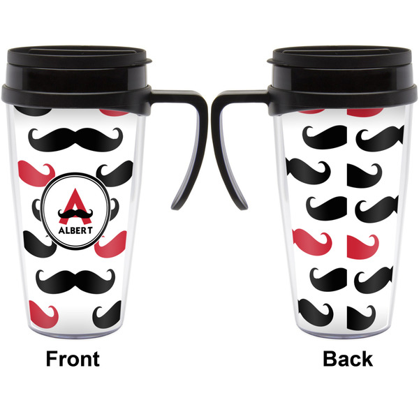 Mustache Print Travel Mug with Black Handle - Approval