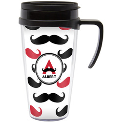 Mustache Print Acrylic Travel Mug with Handle (Personalized)