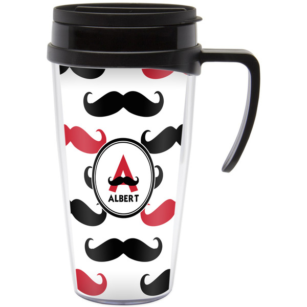 Custom Mustache Print Acrylic Travel Mug with Handle (Personalized)