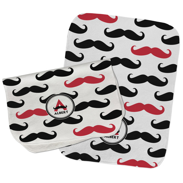 Mustache Print Two Rectangle Burp Cloths - Open & Folded