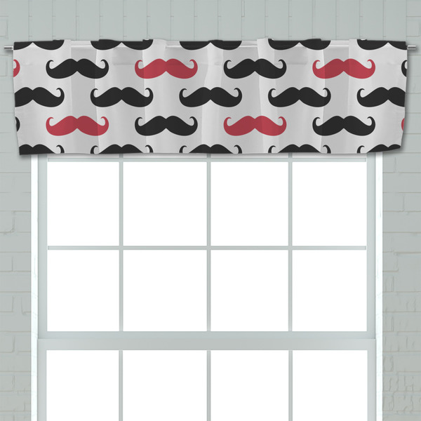 Mustache Print Valance - Closeup on window
