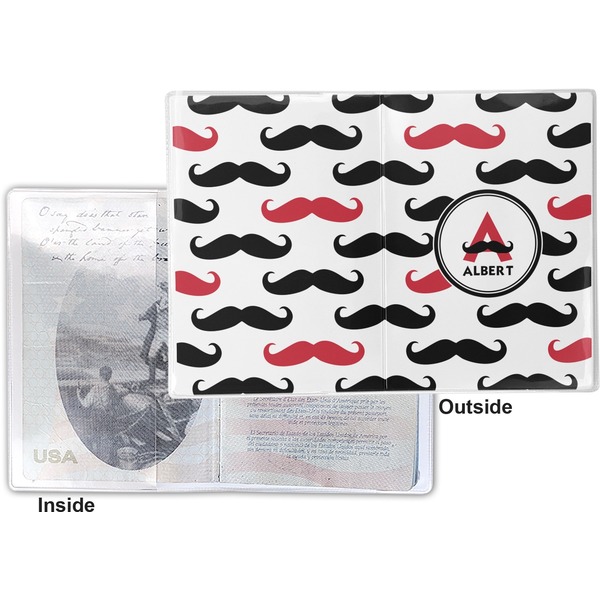 Mustache Print Vinyl Passport Holder - Flat Front and Back