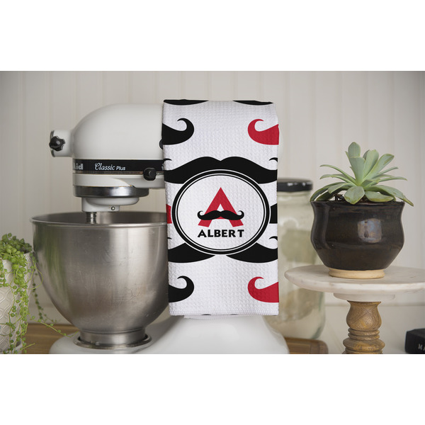 Mustache Print Waffle Weave Towel - Full Color Print - Lifestyle Image