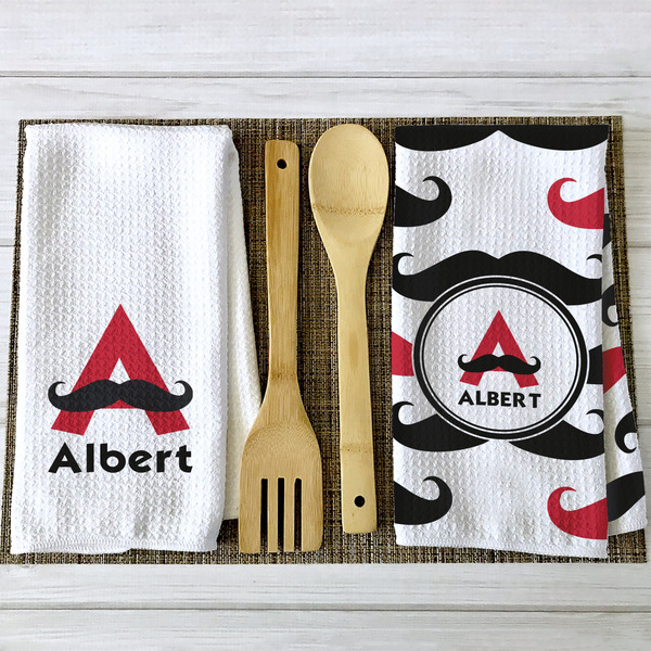 Mustache Print Waffle Weave Towels - 2 Print Styles