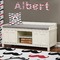 Mustache Print Wall Name Decal Above Storage bench