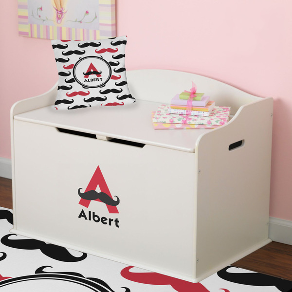 Mustache Print Wall Name & Initial Small on Toy Chest