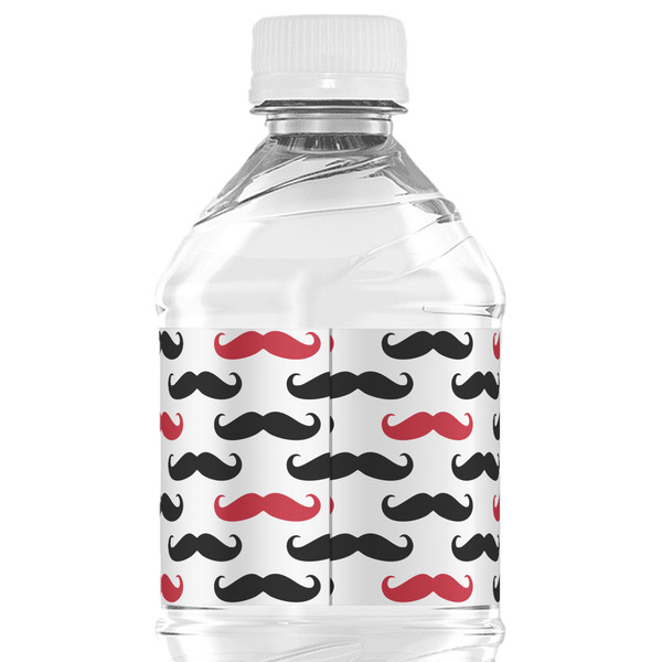 Mustache Print Water Bottle Label - Back View
