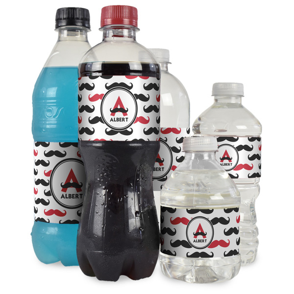 Mustache Print Water Bottle Label - Multiple Bottle Sizes