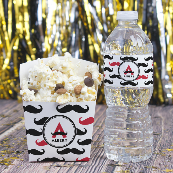Mustache Print Water Bottle Label - w/ Favor Box